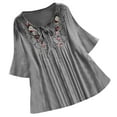 thumbnail image 1 of Uaswgudfs 3/4 Length Sleeve Womens Tops Embroidered Flower Shirt Tops Vintage Lace Patchwork Bow V-Neck Dressy T-Shirt, XL, 1 of 4