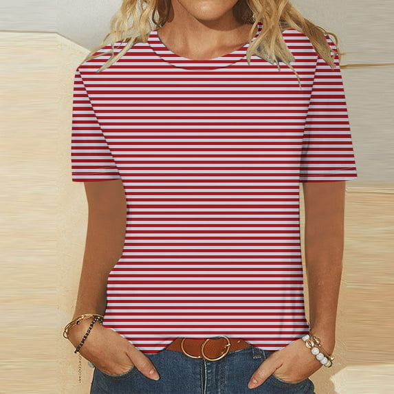 Uaswgudfs 3/4 Length Sleeve Womens Tops Summer Striped Shirts Dressy Casual Printed Tunic Tops Women Blouses 2025 New