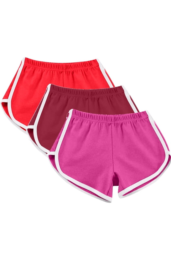 3-piece set Women's Summer Running Shorts - Elastic Waist with White Trim & Breathable Stretch Fabric for Active Comfort Hot Pink M