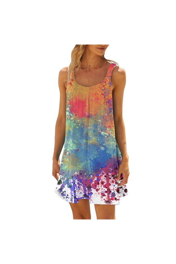 A-Line Floral Embellished Midi Dress with Side Split & Pockets - Casual Summer Sundress for Women 2025 Multicolor S