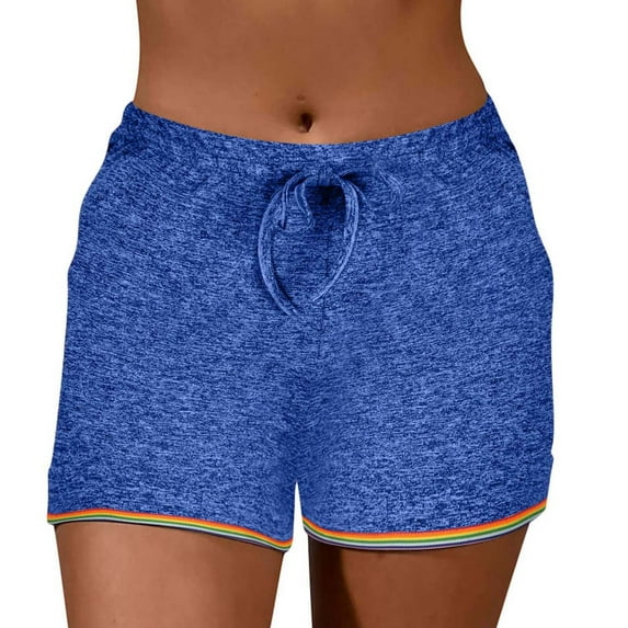 Uaswgudfs ​Adjustable Drawstring Running Shorts for Women - Colorblock Hem & 3.5" Inseam Summer Activewear​ Blue L