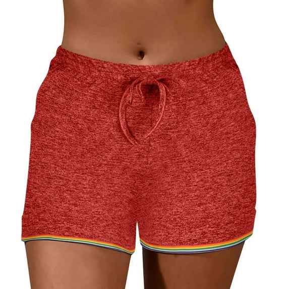 Uaswgudfs ​Adjustable Drawstring Running Shorts for Women - Colorblock Hem & 3.5" Inseam Summer Activewear​ Red XL