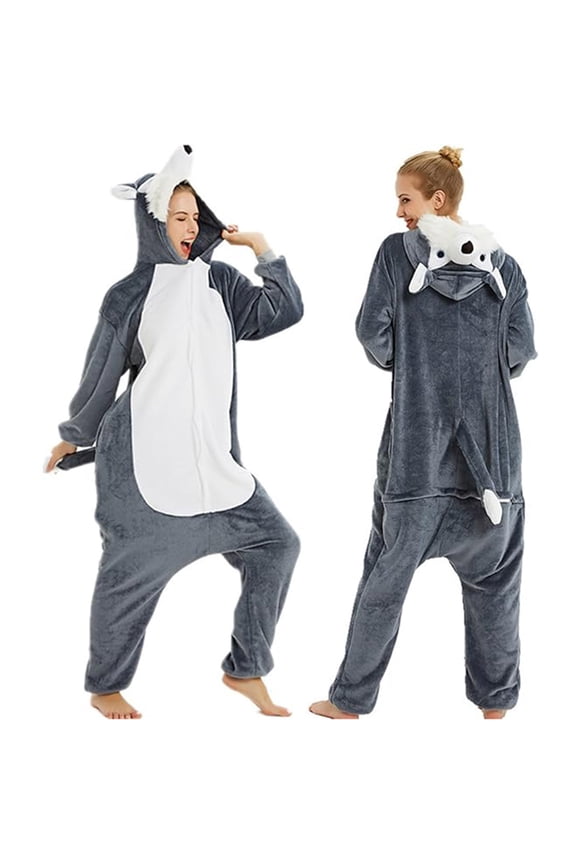 Adult Animal Onesie Pajamas Fleece Sleepwear Hooded Union Suit Comfy Loungewear Unisex Pajamas Costume Outfit