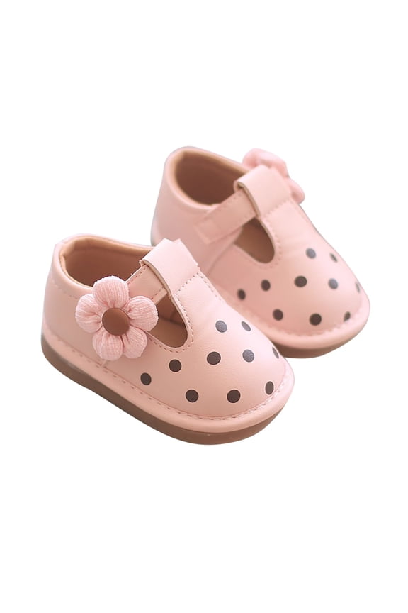 Uaswgudfs Baby Girls Squeaky Shoes Infant Toddler Flower Princess Flat Shoes PU Leather First Outing Shoes, 3-18M
