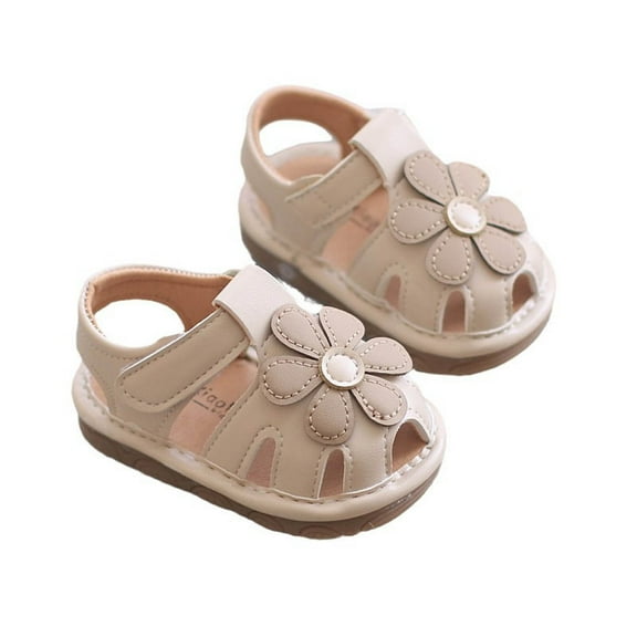 Uaswgudfs Baby Girls Summer Squeaky Sandals Closed Toe Flower Princess Flat Shoes Toddler First Walkers Shoes, 3-18M