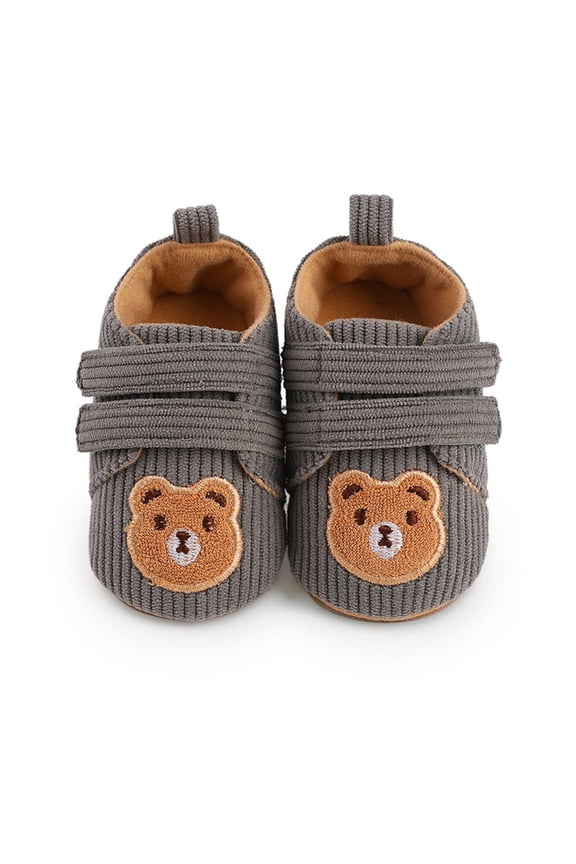 Uaswgudfs Baby Shoes Winter Warm Flats Soft Newborn Infant Crib Shoes with Cute Bear Print First Walkers Prewalker, 0-9M