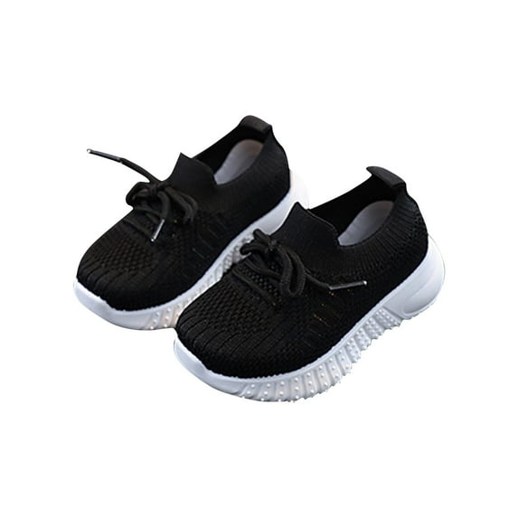 Uaswgudfs Boy Girl Sneakers Walking Tennis Shoes Breathable Slip On Black Sneaker, 3-15T