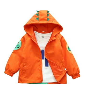 Uaswgudfs Boy and Girl Dinosaur Hooded Zip-Up Jackets Cute Windbreaker Casual Outerwear with Pockets, Orange 3-12T