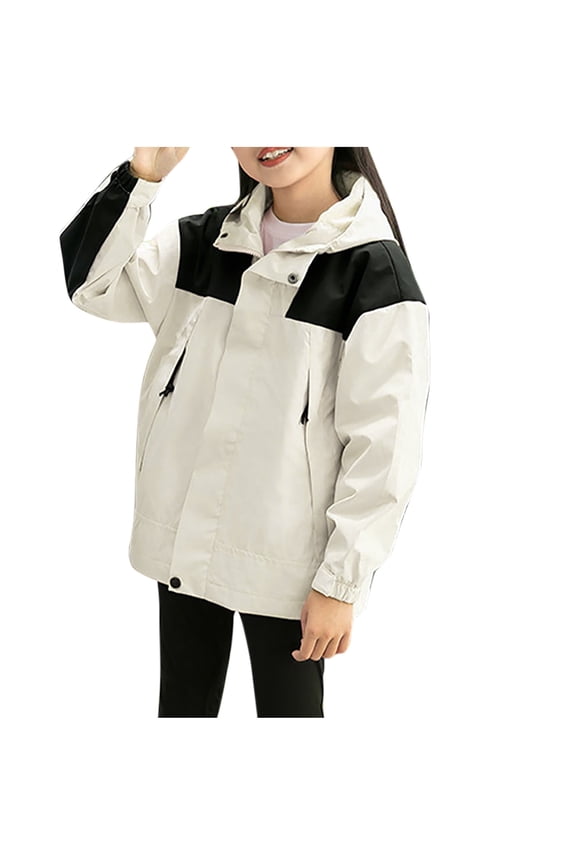Uaswgudfs Boys Girls Waterproof Jacket Long Sleeved Hooded Coat Windbreaker Parkas Outerwear, Khaki 4-13T