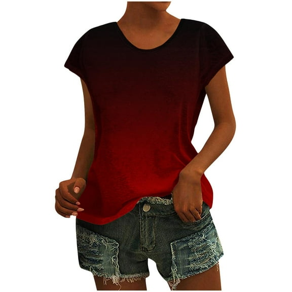 Uaswgudfs Casual Summer Tops: Women Blouses Effortless Round Neck Relaxed Fit with Lightweight Flowy Fabric for Trendy Comfort