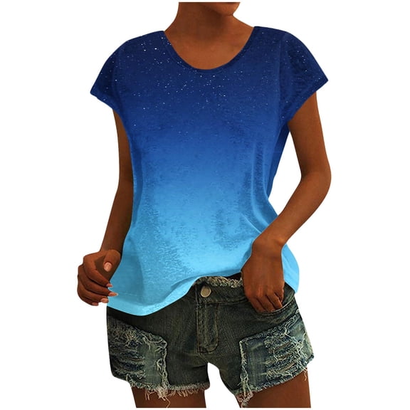 Uaswgudfs Casual Summer Tops: Women Blouses Effortless Round Neck Relaxed Fit with Lightweight Flowy Fabric for Trendy Comfort