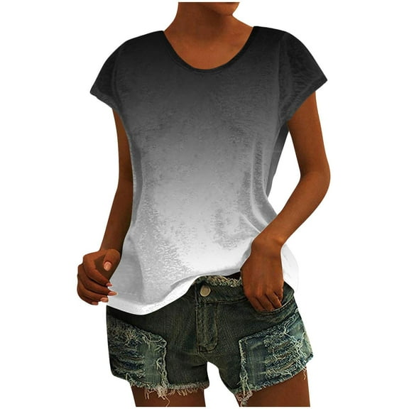 Uaswgudfs Casual Summer Tops: Women Blouses Effortless Round Neck Relaxed Fit with Lightweight Flowy Fabric for Trendy Comfort