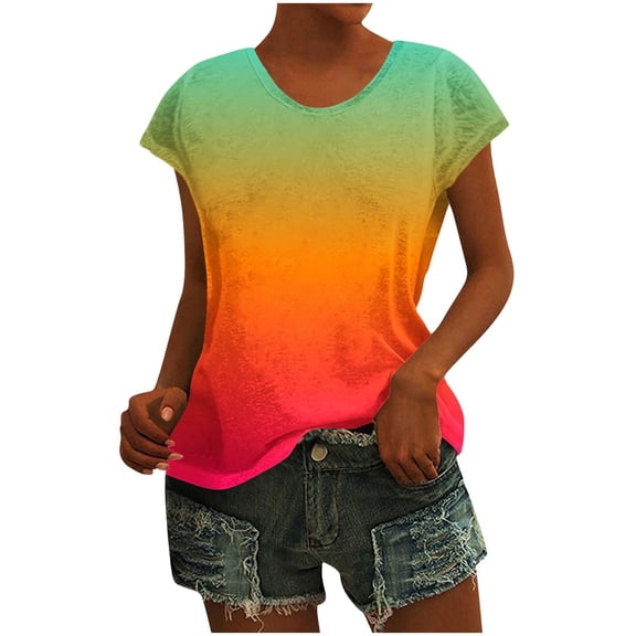 Uaswgudfs Casual Summer Tops: Women Blouses Effortless Round Neck Relaxed Fit with Lightweight Flowy Fabric for Trendy Comfort