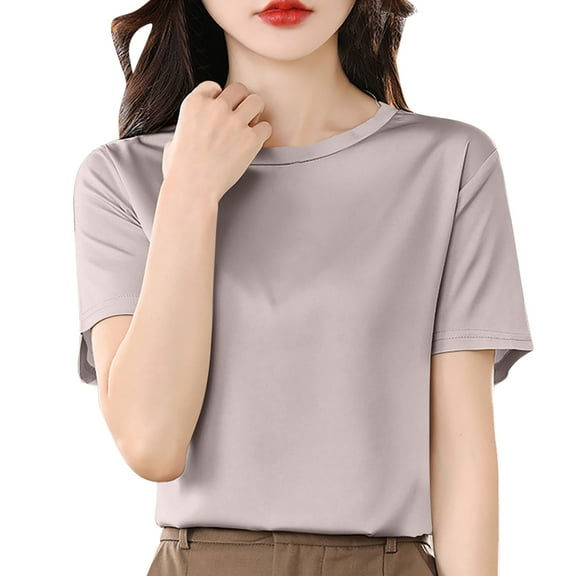 Uaswgudfs Casual Women Blouses: Relaxed Fit Round Neck Short Sleeve Summer Tops with Clean Stitching for Effortless Style