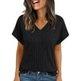 thumbnail image 1 of Uaswgudfs ​Casual Women Blouses: V-Neck Loose Fit Knit Top with Ribbed Texture & Summer Breathable Trendy Design, 1 of 5