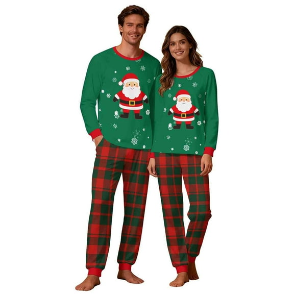 Uaswgudfs Christmas Family Matching Pajamas Dad’s Set, Santa Claus & Snowflake Print Long Sleeve Crew Neck Top   Dual Pocket Plaid Pants, Festive Holiday Sleepwear for Dad – Walmart Bestseller