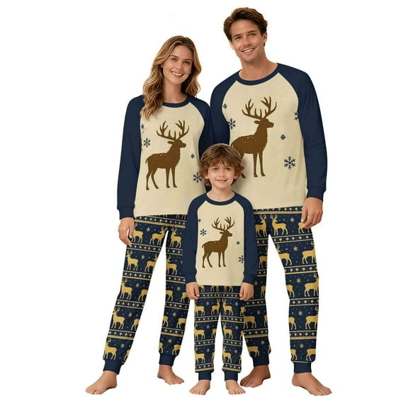 Uaswgudfs Christmas Family Matching Pajamas Set, Reindeer & Snowflake Print Long Sleeve Raglan Top   Dual Pocket Pants, Festive Holiday Sleepwear for – Walmart Bestseller
