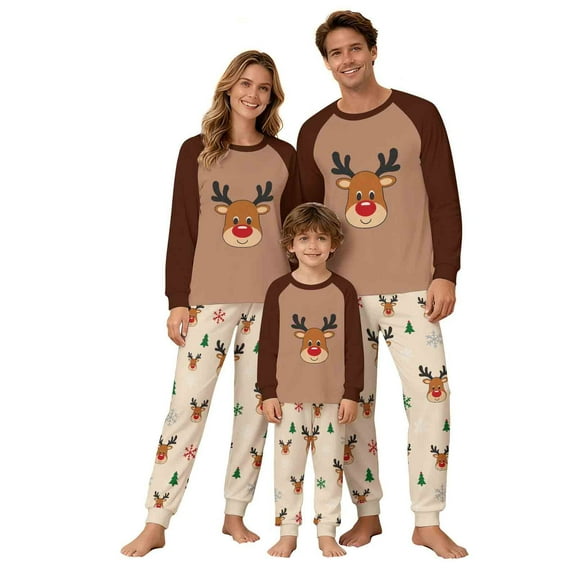 Uaswgudfs Christmas Family Matching Pajamas Set, Reindeer & Tree Print Long Sleeve Raglan Top   Dual Pocket Pants, Festive Holiday Sleepwear for – Walmart Bestseller