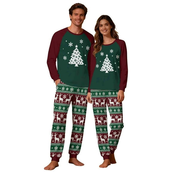 Uaswgudfs Christmas Family Matching Pajamas Set, Reindeer & Tree Print Long Sleeve Raglan Top   Dual Pocket Pants, Festive Holiday Sleepwear for – Walmart Bestseller