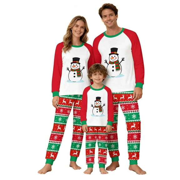 Uaswgudfs Christmas Family Matching Pajamas Set, Snowman & Reindeer Print Long Sleeve Raglan Top Dual Pocket Pants, Festive Holiday Sleepwear for – Walmart Bestseller