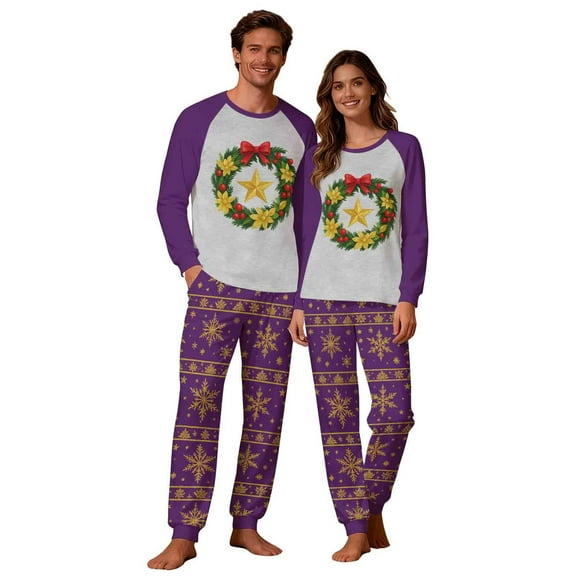 Uaswgudfs Christmas Family Matching Pajamas Set, Wreath & Snowflake Print Long Sleeve Raglan Top   Dual Pocket Pants, Festive Holiday Sleepwear for – Walmart Bestseller