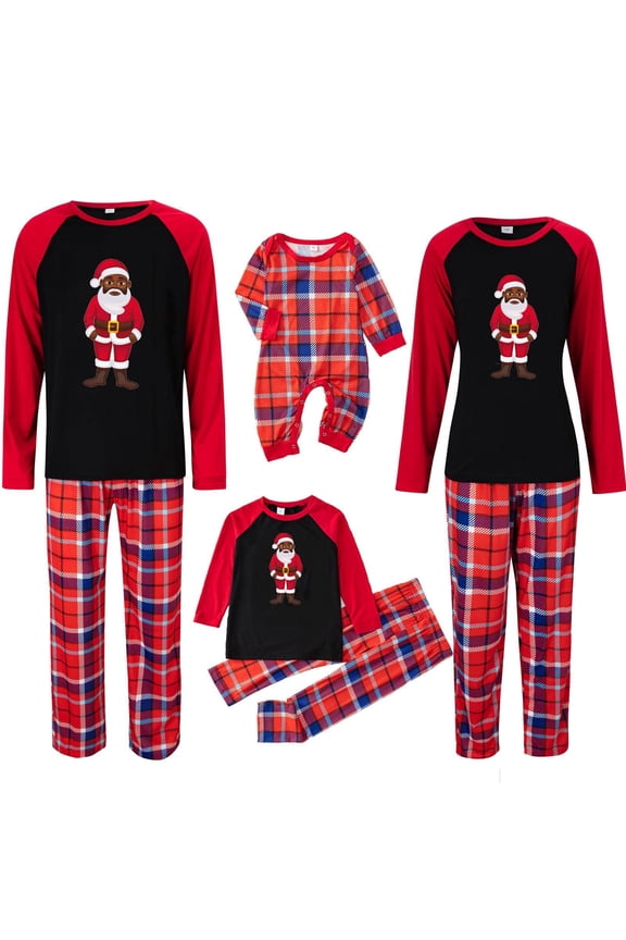 Uaswgudfs Christmas Family Pajamas Matching Sets Black Santa Holiday Xmas Sleepwear Long Sleeve Tee and Pants Lounge Set