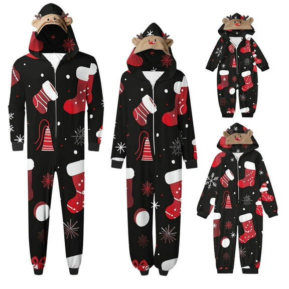 Uaswgudfs Christmas Pajamas for Family Matching Cute Long Sleeve Soft Sleepwear One Piece Funny Christmas Pjs Nighty