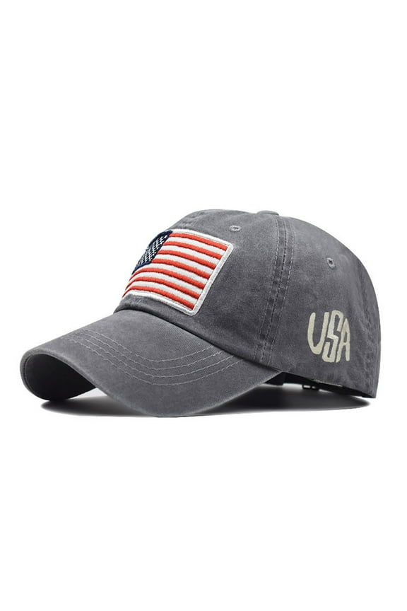 Classic US Flag Baseball Cap - Patriotic USA Design for 4th of July & Independence Day Hats Gray