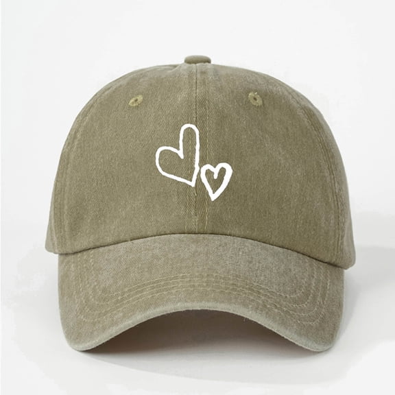 Uaswgudfs Cute Double Heart Washed Baseball Cap - Adjustable Sun Protection Casual Outdoor Hat for Women & Men, Fashion Trendy Daily Wear Cap