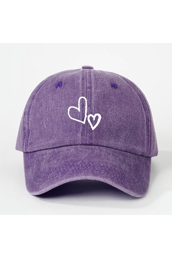 Cute Double Heart Washed Baseball Cap - Adjustable Sun Protection Casual Outdoor Hat for Women & Men, Fashion Trendy Daily Wear Cap