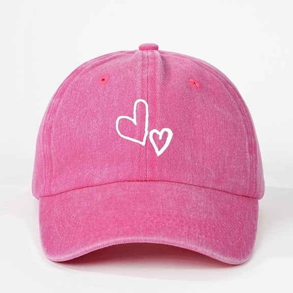 Uaswgudfs Cute Double Heart Washed Baseball Cap - Adjustable Sun Protection Casual Outdoor Hat for Women & Men, Fashion Trendy Daily Wear Cap
