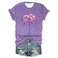 Uaswgudfs Cute Purple Flower Print T Shirt for Women Short Sleeve V