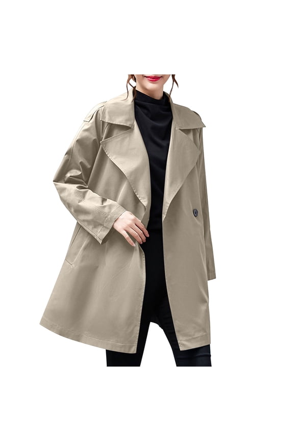 ​Double-Breasted A-Line Coat: Windproof Polyester, Lightweight & Mature Style for Autumn Commute