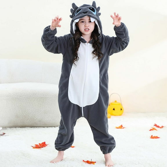 Uaswgudfs Dragon Onesie Animal Costume, 3-12Years Plush Pajamas One-Piece Hooded Romper Sleepwear Loungewear