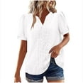thumbnail image 1 of Uaswgudfs Elegant Women's Short Sleeve V-Neck Blouse - Lightweight Lace Trim Casual Top for Spring/Summer Daily Wear, 1 of 8