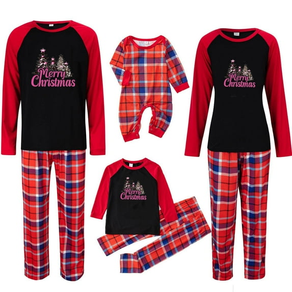 Uaswgudfs Family Pajamas Matching Sets, Cute Christmas Printed 2 Piece Sleepwear Holiday PJs Plaid Jammies for Couples