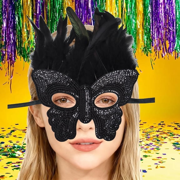 Uaswgudfs Feather Glitter Masquerade Mask Carnival Party Mask Mardi Gras Costume – Colorful Eye Mask with Feather Headdress