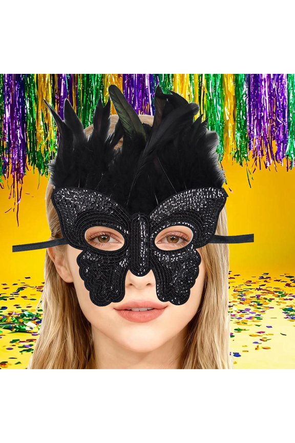 Feather Glitter Masquerade Mask Carnival Party Mask Mardi Gras Costume – Colorful Eye Mask with Feather Headdress