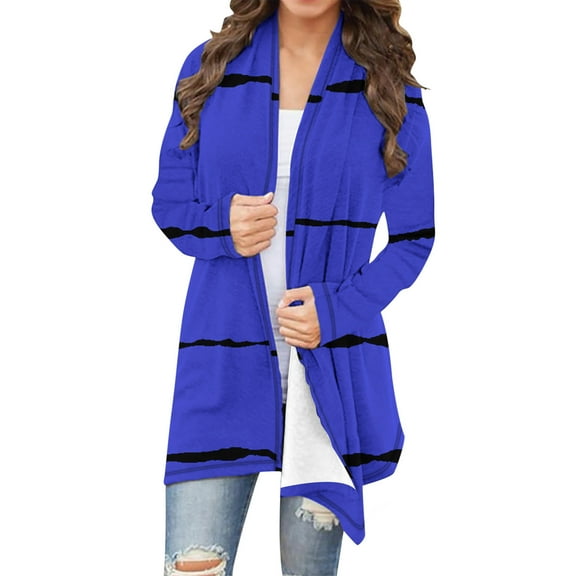 Uaswgudfs Fleece-Lined Cardigan Coat: Windproof Autumn Longline with Stripes & Versatile Daily Wear Design