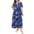 thumbnail image 1 of Uaswgudfs ​Floral Women's V-Neck Short Sleeve Midi Dress​ - Cotton Chiffon Summer 2025 Flow Style for Women Blue L, 1 of 6