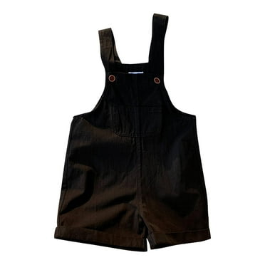 Uaswgudfs Girls Solid Color Overalls Suspenders Pants Sleeveless Casual Cuffed Leg Short Jumpsuits with Pocket for 3-10T