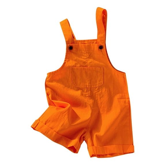 Uaswgudfs Girls Solid Color Overalls Suspenders Pants Sleeveless Casual Cuffed Leg Short Jumpsuits with Pocket for 3-10T