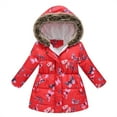 thumbnail image 1 of Uaswgudfs Girls Winter Jacket Hooded Zip Up Windproof Coats Warm Parka Winter Clothes Floral Butterfly Outerwear, Red 8-15T, 1 of 8