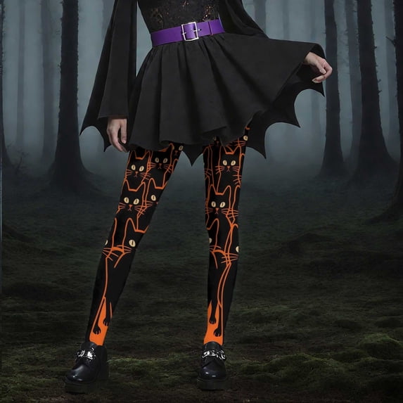 Uaswgudfs Halloween Legging Pants for Women 2025 Fashion and Cat Printed Trouser Elastic Waist Workout Jogger Yoga Pant Orange 2XL