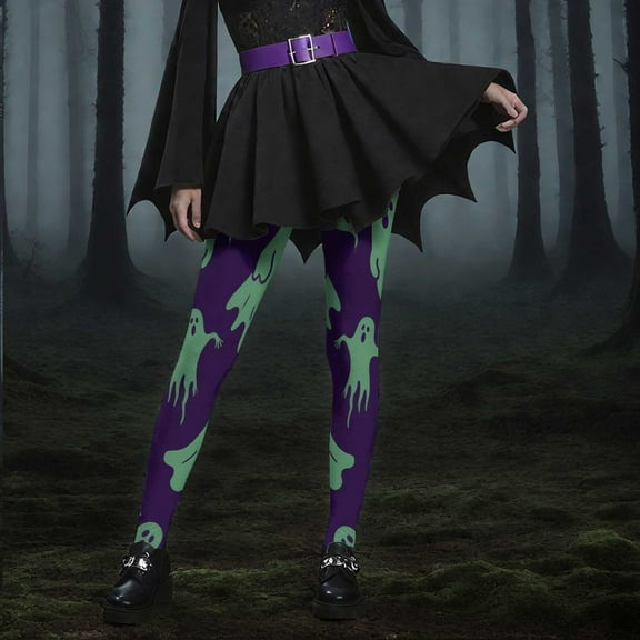 Uaswgudfs Halloween Legging Pants for Women 2025 Fashion and Cat Printed Trouser Elastic Waist Workout Jogger Yoga Pant Purple XL