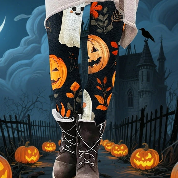 Uaswgudfs Halloween Leggings For Women Pumpkin Ghost Costume Adult Fall Outfit High Waist Workout Strenchy Tummy Control Yoga Pants Black M