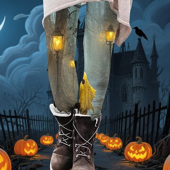 Uaswgudfs Halloween Leggings For Women Pumpkin Ghost Costume Adult Fall Outfit High Waist Workout Strenchy Tummy Control Yoga Pants Blue 2XL