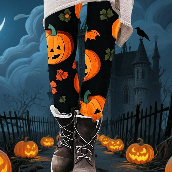 Uaswgudfs Halloween Leggings For Women Pumpkin Ghost Costume Adult Fall Outfit High Waist Workout Strenchy Tummy Control Yoga Pants Multicolor-C 2XL