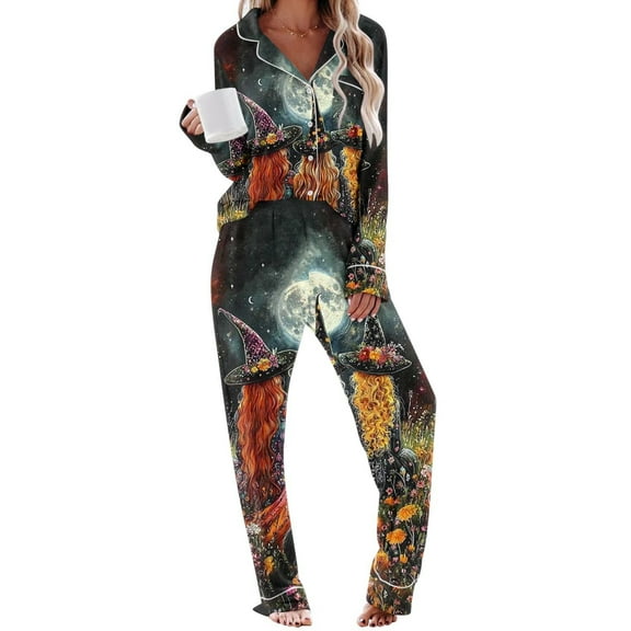 Uaswgudfs Halloween Pajamas Snug Fit Pumpkin Bat Long Sleeve Top and Pants Pj Viscose from Bamboo Sleepwear Sets