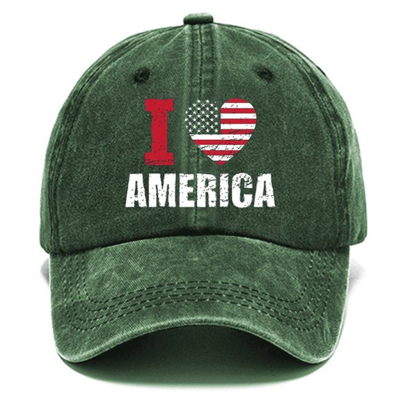 Uaswgudfs Heart-Shaped US Flag Baseball Cap with Star Motif & Bold USA Lettering - Patriotic 4th of July Hats for Independence Day Green